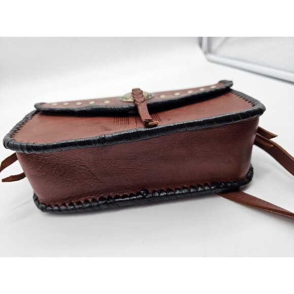 Vintage Four Winds Leather Crossbody Purse Handbag,Pewter Accents Western Boho - Picture 10 of 15